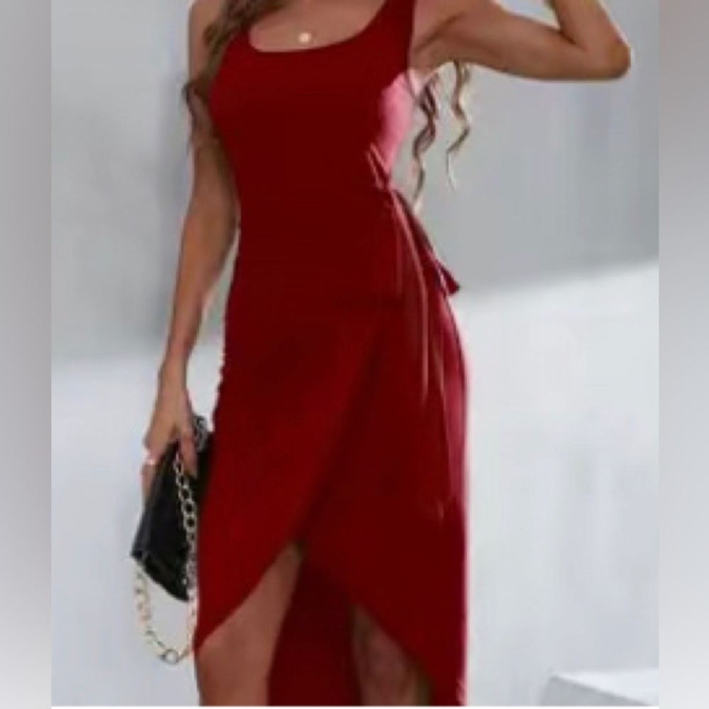 Red faux wrap dress